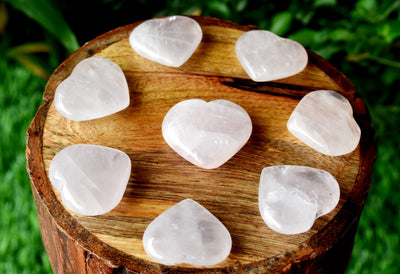Rose Quartz Heart Crystal, Puffy Mini 1 Inch Pocket Crystal Heart