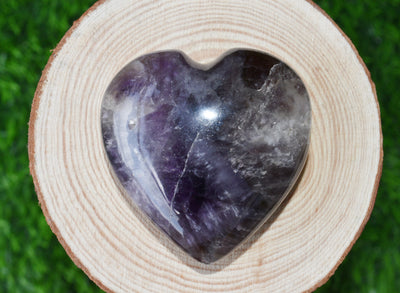 Polished Amethyst Heart Crystal, 2 Inch Pocket Heart Large Puffy Crystal Heart