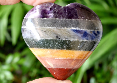 Cristal de cœur Chakra collé poli, cœur de poche de 5,1 cm, grand cœur en cristal gonflé.