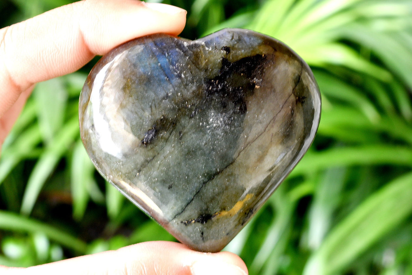 Cristal de coeur de labradorite poli, coeur de poche de 2 pouces Grand coeur de cristal gonflé