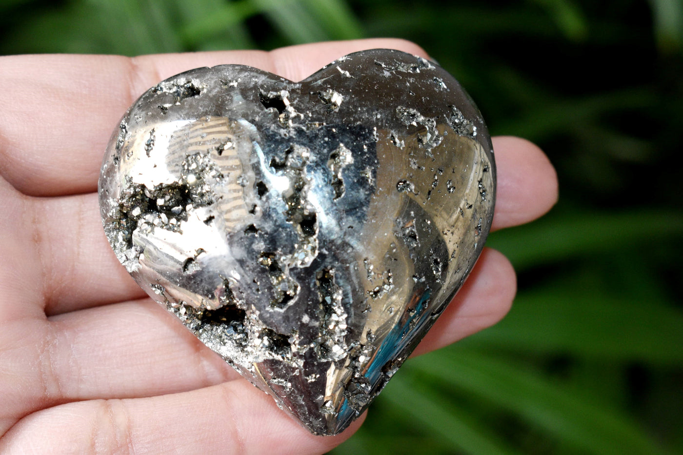 Cristal de coeur Druzy en pyrite polie, coeur de poche de 2 pouces Grand coeur en cristal gonflé