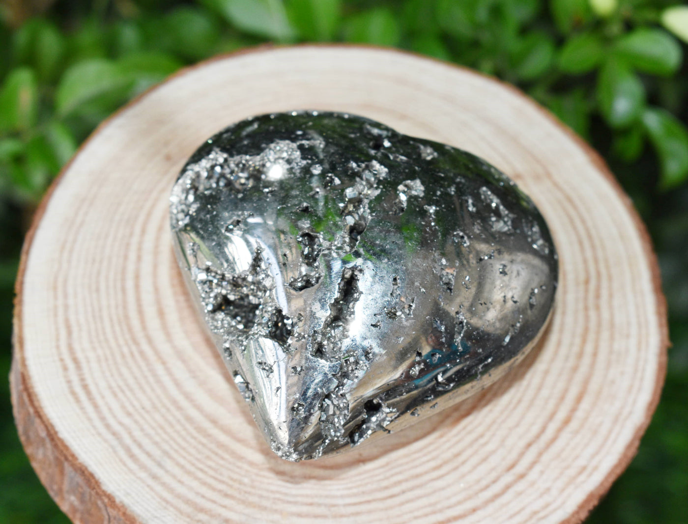 Polished Pyrite Druzy Heart Crystal, Puffy Mini 2 Inch Pocket Crystal Heart