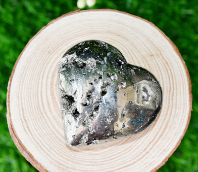 Polished Pyrite Druzy Heart Crystal, Puffy Mini 2 Inch Pocket Crystal Heart