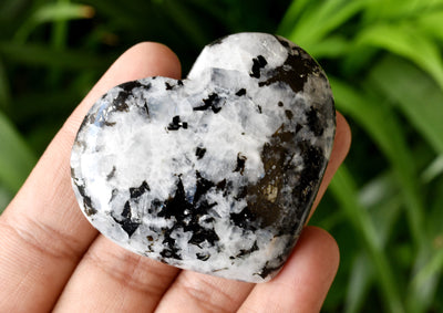 Polished Rainbow Moonstone Heart Crystal, Puffy Mini 2 Inch Pocket Crystal Heart
