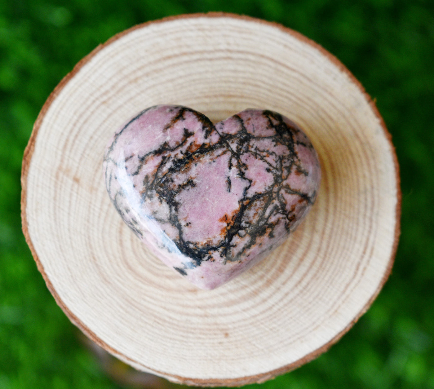 Polished Rhodonite Heart Crystal, 2 Inch Pocket Heart Large Puffy Crystal Heart