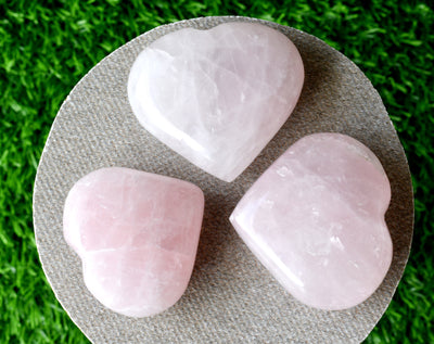 Polished Rose Quartz Heart Crystal, Puffy Mini 2 Inch Pocket Crystal Heart
