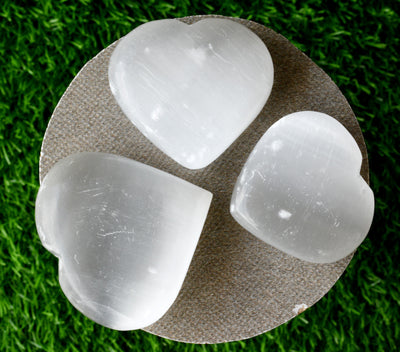 Polished Selenite Heart Crystal, Puffy Mini 2 Inch Pocket Crystal Heart