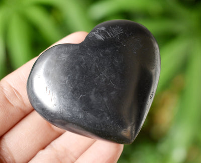 Polished Black Shungite Heart Crystal, Puffy Mini 2 Inch Pocket Crystal Heart