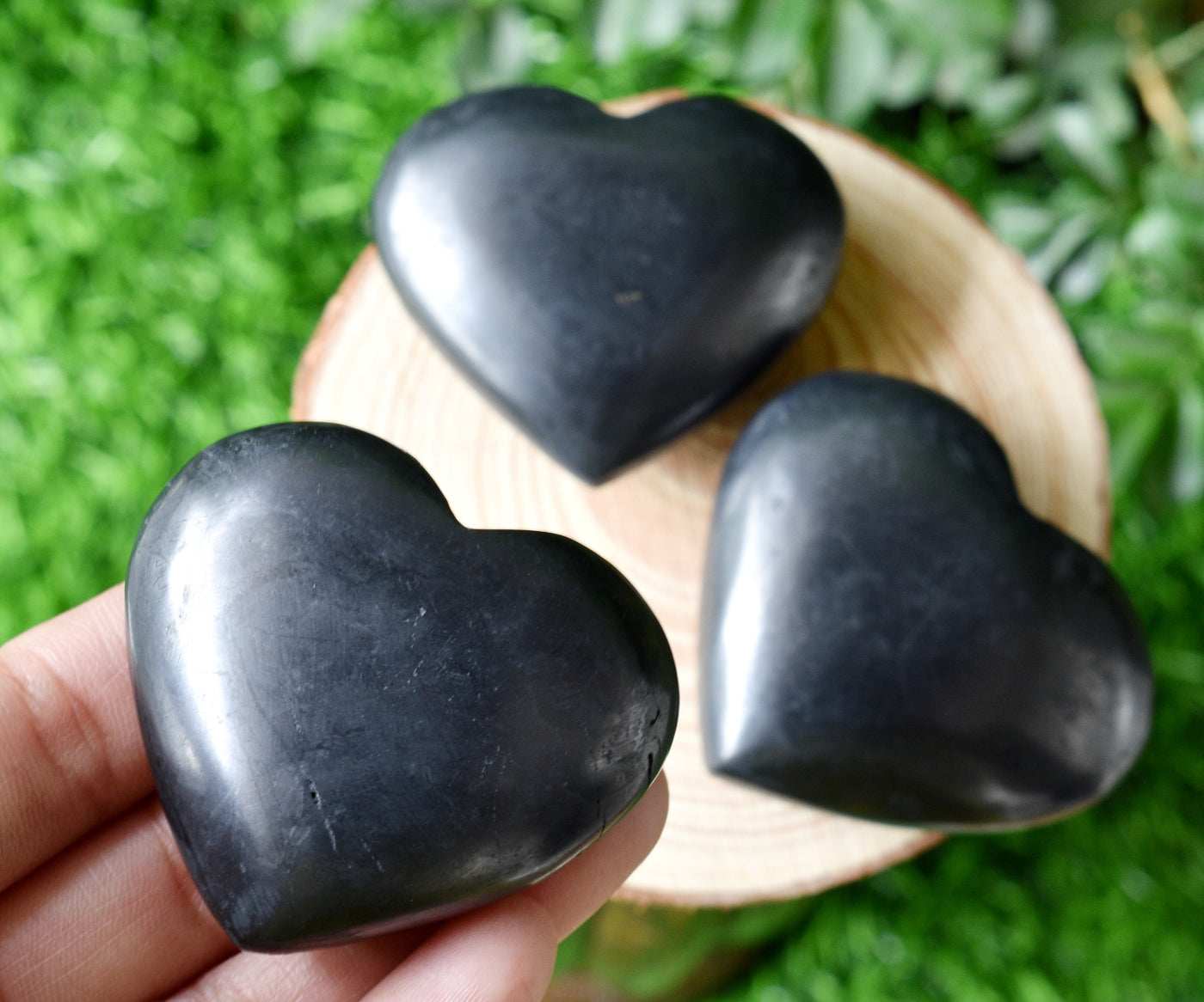Polished Black Shungite Heart Crystal, Puffy Mini 2 Inch Pocket Crystal Heart