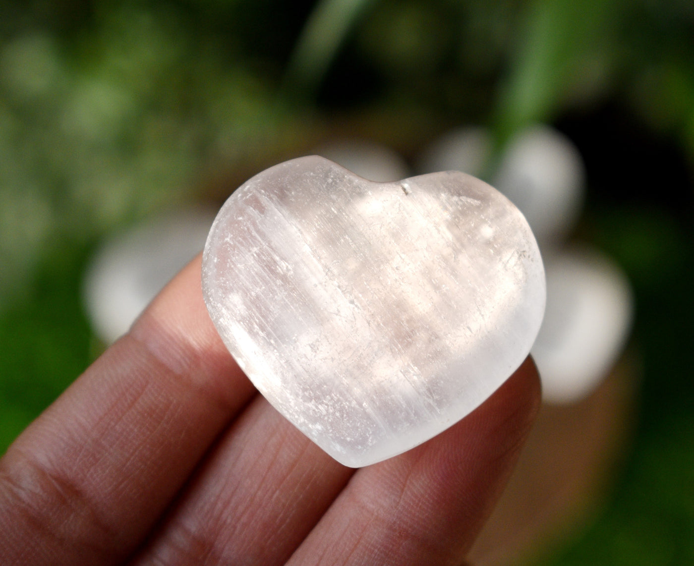 1.5" Selenite Puffy Heart Crystal, Natural Polished Small Pocket palm stone.