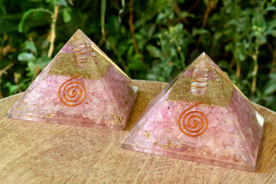 Rose Quartz Orgone pyramid, Clear Quartz Crystal Pencil