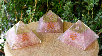 Rose Quartz Orgone pyramid, Clear Quartz Crystal Pencil