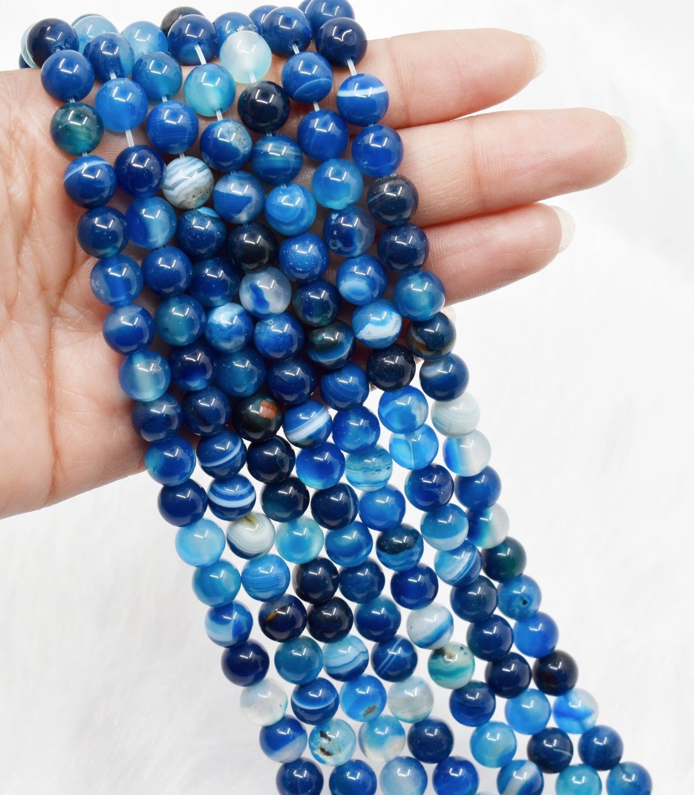 Blue Banded Agate Beads, Natural Crystal Round Beads 6mm to 10mm