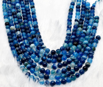 Blue Banded Agate Beads, Natural Crystal Round Beads 6mm to 10mm