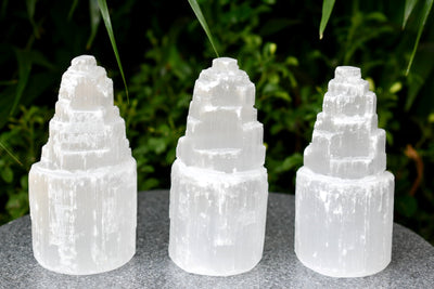 Natural Rough Selenite Swirl Towers, 4" Genuine Healing White Spiral Crystal