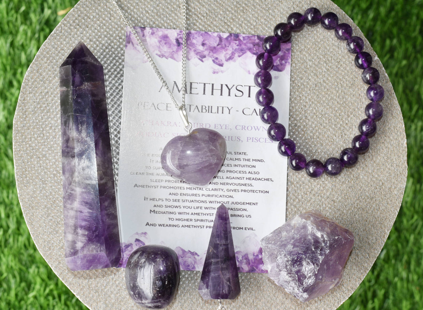 Amethyst Crystal Gift Set For Emotional Support and Protection, Real Polished Gemstones.-gift or crystal beginners. 