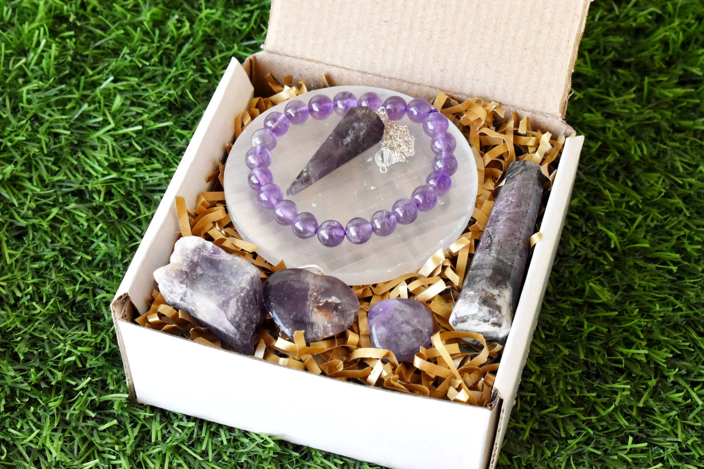 Amethyst Crystal Gift Set For Emotional Support and Protection, Real Polished Gemstones.