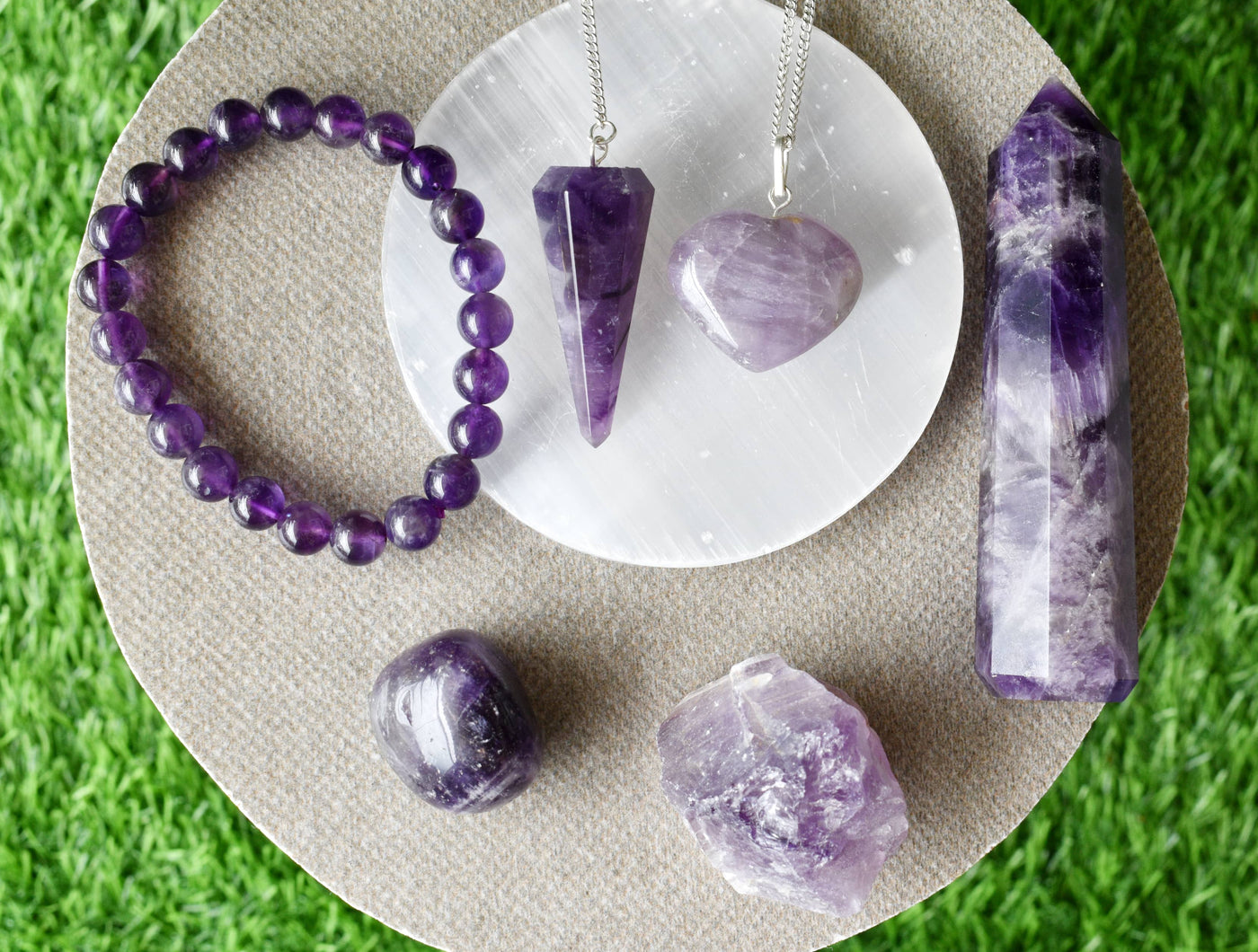 Amethyst Crystal Gift Set For Emotional Support and Protection, Real Polished Gemstones.-locket and breslate