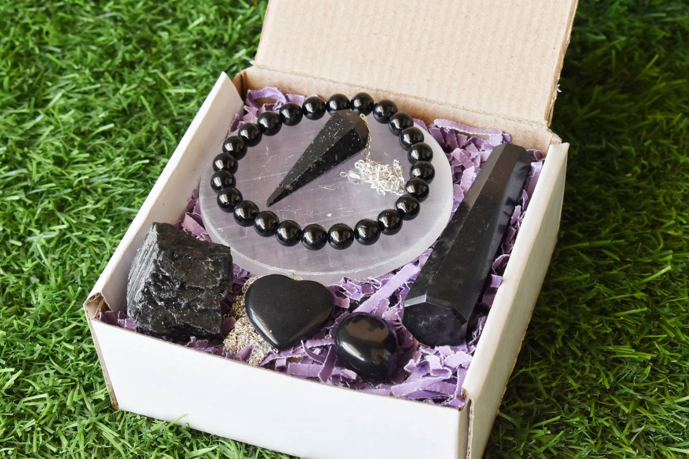 Black Tourmaline Crystal Gift Set For Emotional Support and Protection, Real Polished Gemstones.