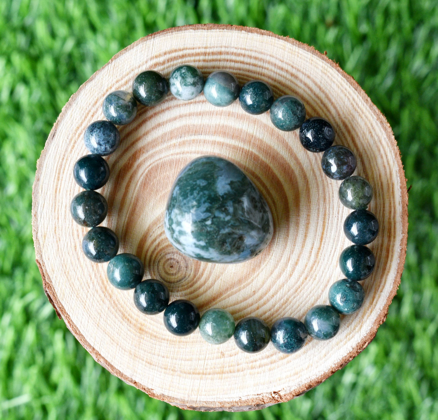 Moss Agate Crystal Gift Set For Emotional Support and Protection, Real Polished Gemstones.