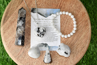 Rainbow Moonstone Crystal Gift Set For Emotional Support and Protection, Real Polished Gemstones.