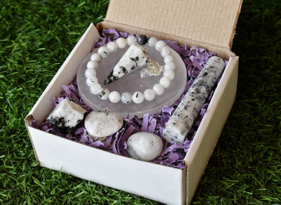 Rainbow Moonstone Crystal Gift Set For Emotional Support and Protection, Real Polished Gemstones.
