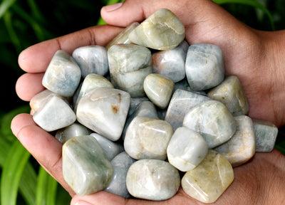 Aquamarine Tumbled Stones, Genuine A Grade Crystals-hand