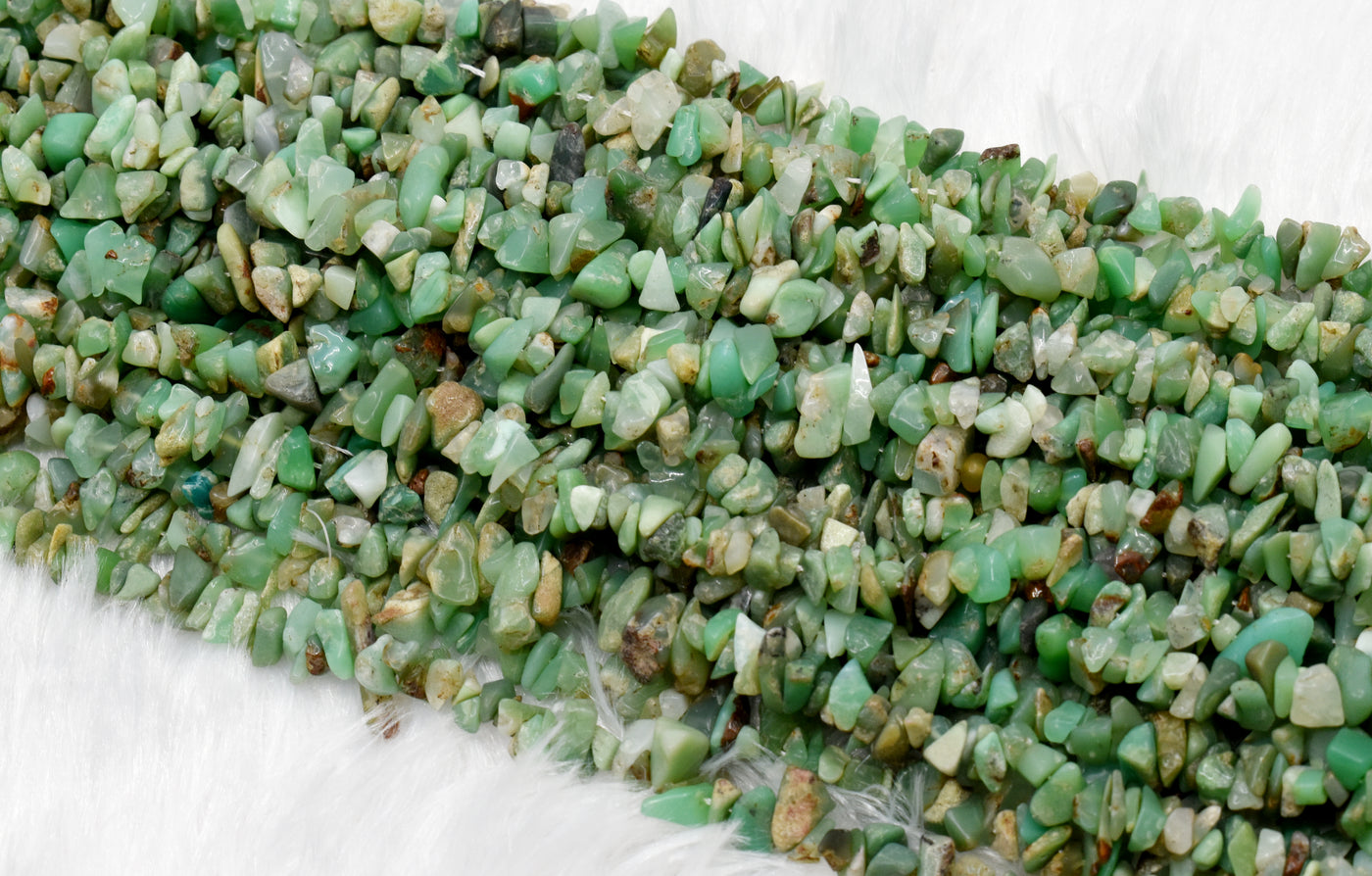 Uncut Raw Chrysophase Crystal Chip Beads for Necklace (Communication and Gentle Self-Expression)