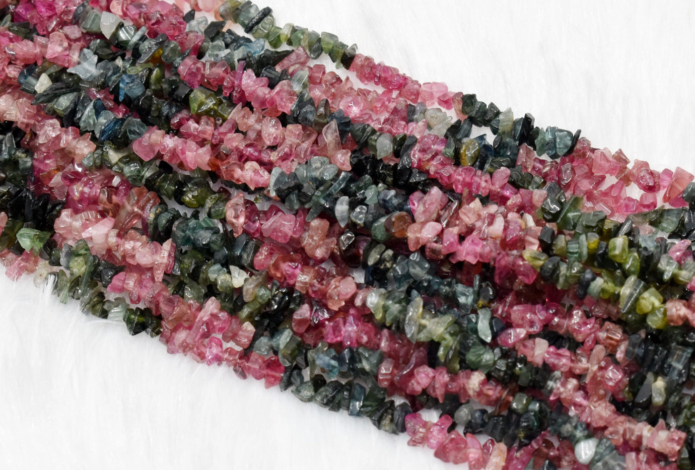Uncut Raw Watermelon Tourmaline Crystal Chip Beads for Necklace (Purification and Stress Relief)