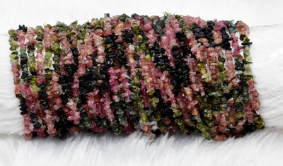 Uncut Raw Watermelon Tourmaline Crystal Chip Beads for Necklace (Purification and Stress Relief)