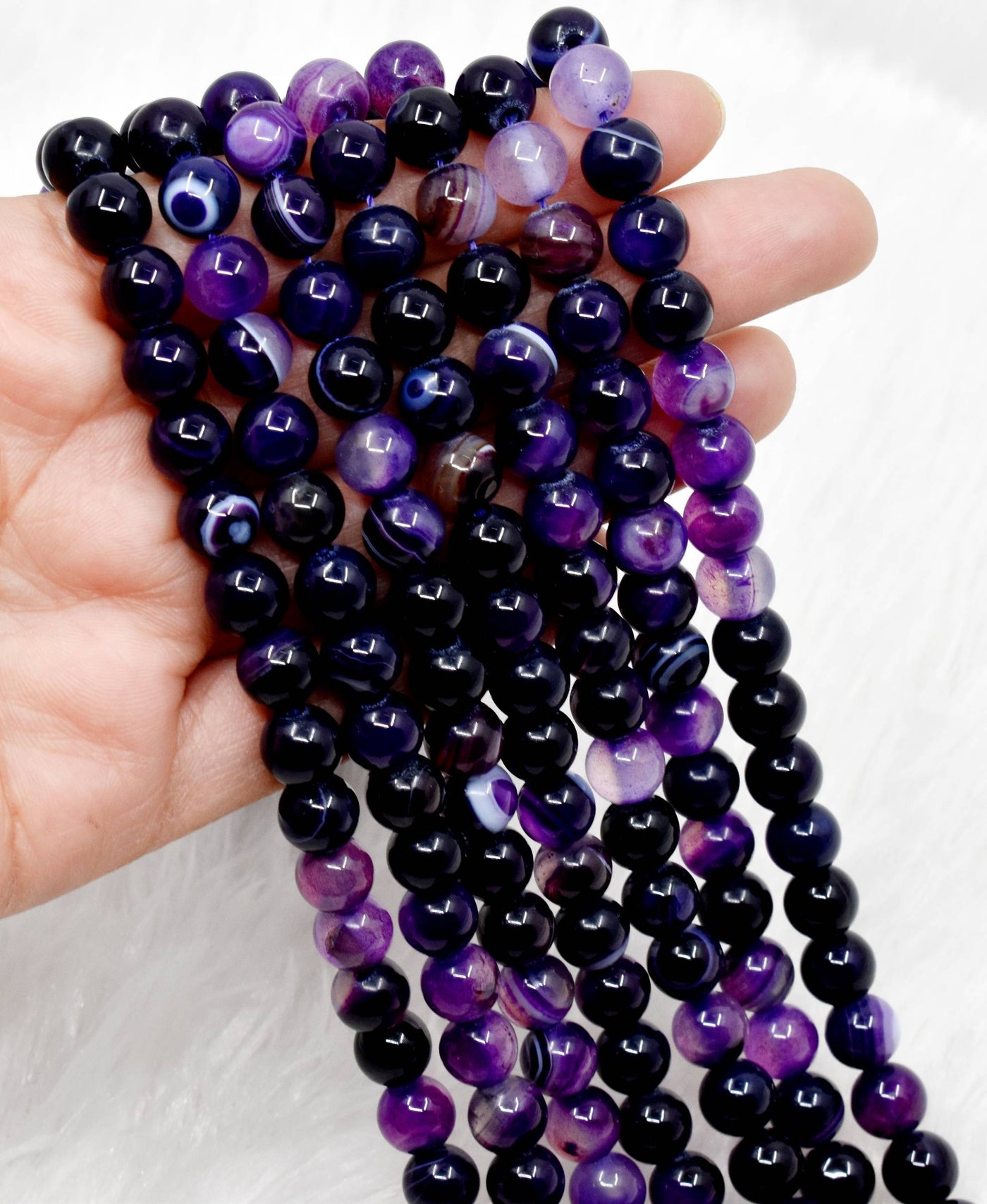 Purple Banded Agate Beads, Natural Crystal Round Beads 6mm to 10mm