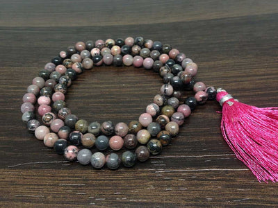 One (1) Natural 6mm Rhodonite Jap Mala With 108 Prayer Beads Perfect For Mediation Spiritual Prayer mala Rhodonite ~ JP157