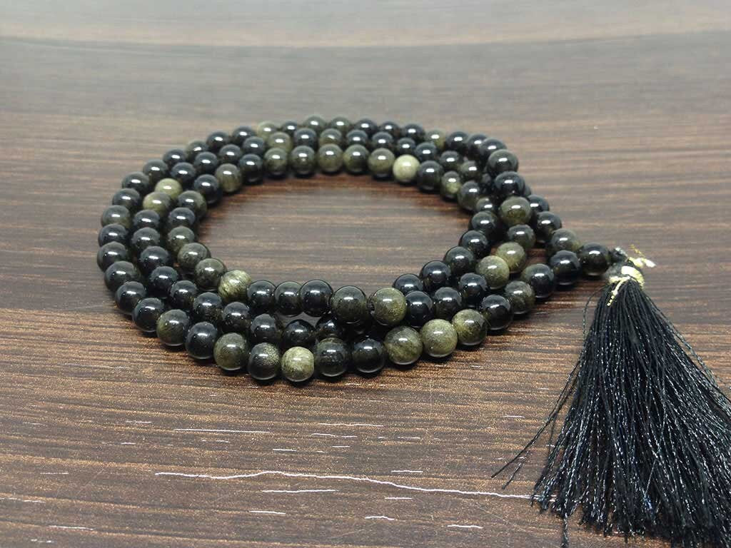 One (1) Natural 6mm Rainbow Black obsidian Mala With 108 Prayer Beads Perfect For Mediation Jap mala Prayer mala Necklace ~ JP150