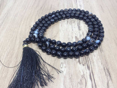 One (1) Natural 6mm Black Sulemani Agate Mala With 108 Prayer Beads Perfect For Mediation Spiritua Mala Prayer