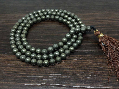 One (1) Natural 6mm Pyrite Mala With 108 Prayer Beads Perfect For Mediation Spiritua Mala Prayer ~ JP149