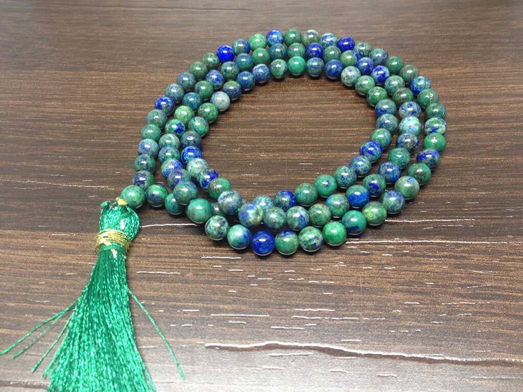 One (1) Natural 6mm Chrysocolla Mala With 108 Prayer Beads Perfect For Mediation Chrysocolla Prayer Mala Necklace ~ JP118