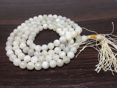One (1) Natural 8mm White Rainbow Moonstone Mala With 108 Prayer Beads Perfect For Mediation Prayer Mala Necklace ~ JP546