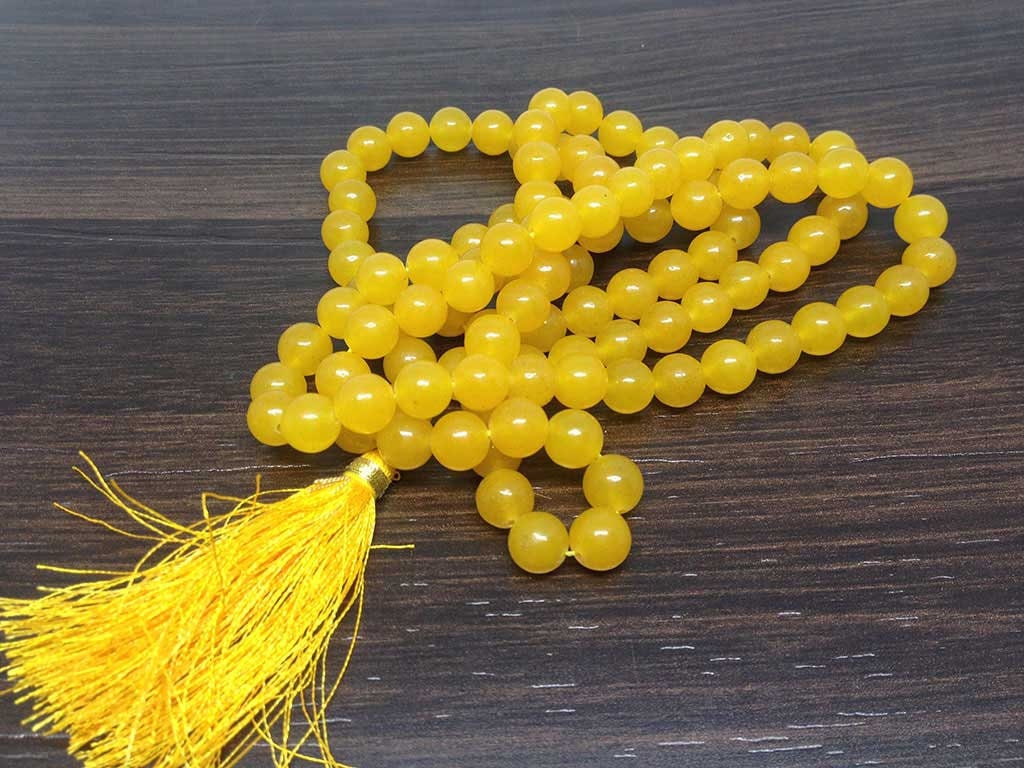 One (1) Natural 8mm Yellow Jade Mala With 108 Prayer Beads For Mediataion Tibetan mala Jap Mala Prayer Mala Neckles ~ JP548