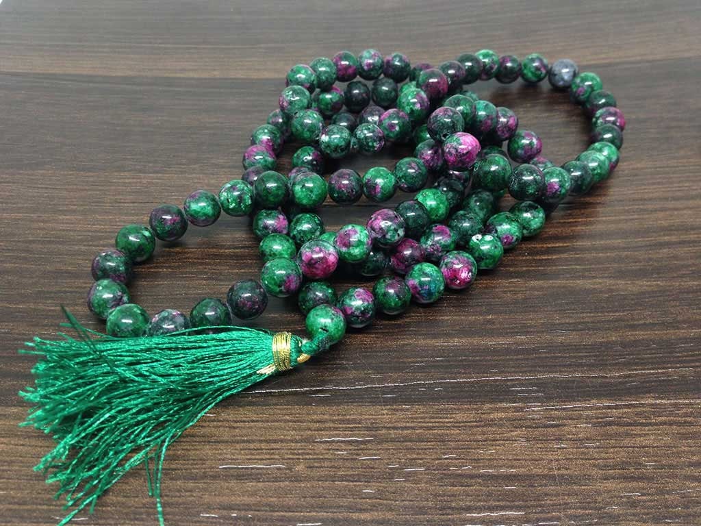 One (1) Natural 8mm Ruby Zoisite Mala With 108 Prayer Beads perfect For Mediation Ruby Zoisite Jap Mala Necklace ~ JP536