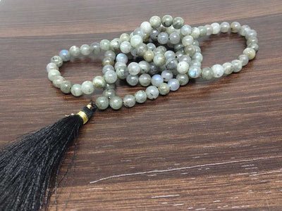 One (1) Natural 6mm Labradorite Mala With 108 Prayer Beads For Mediation Labradorite Jap Mala ~ JP135