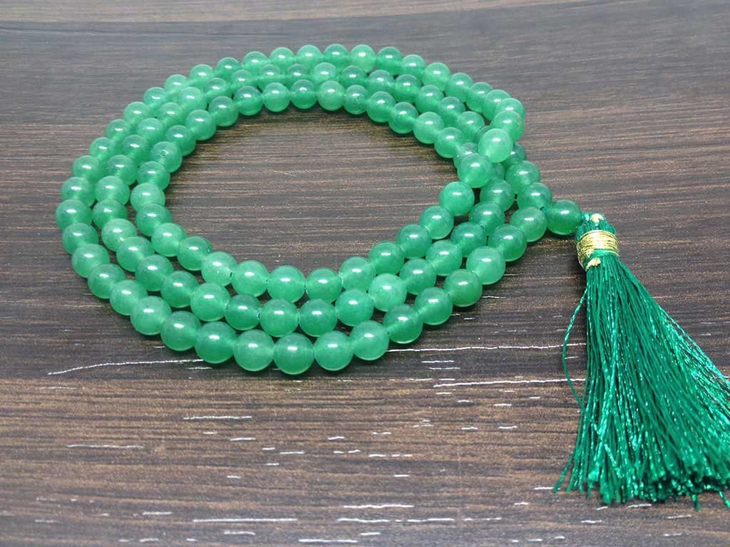 One (1) Natural 6mm Green Aventurine Mala With 108 Prayer Beads For Mediation Green Aventurien Jap Mala