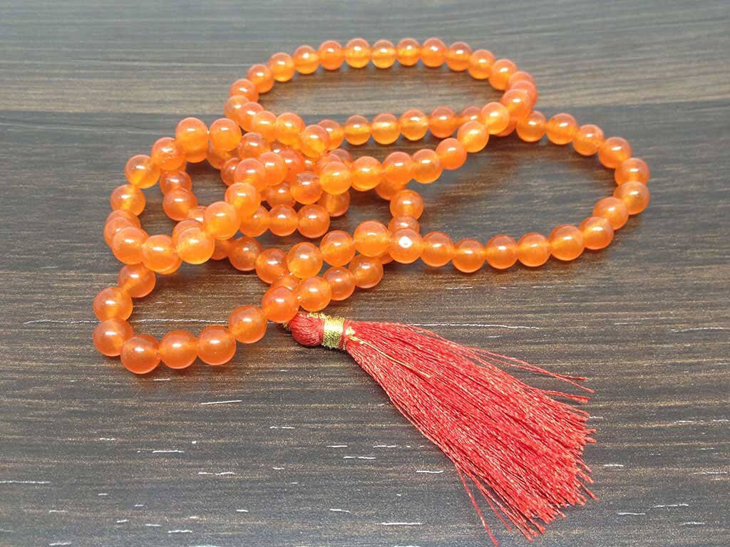 One (1) Natural 8mm Carnelian Mala With 108 Prayer Beads perfect For Mediation Carnelian Jap Mala Necklace