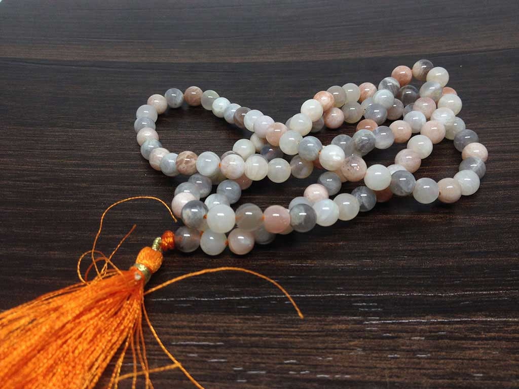 One (1) Natural 6mm Moonstone Mala With 108 Prayer Beads Perfect For Mediation Moonstone Jap mala ~ Mala Necklace ~ JP142