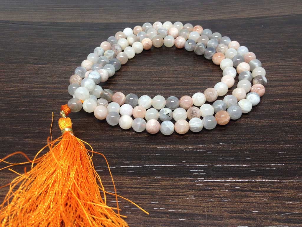 One (1) Natural 6mm Moonstone Mala With 108 Prayer Beads Perfect For Mediation Moonstone Jap mala ~ Mala Necklace ~ JP142