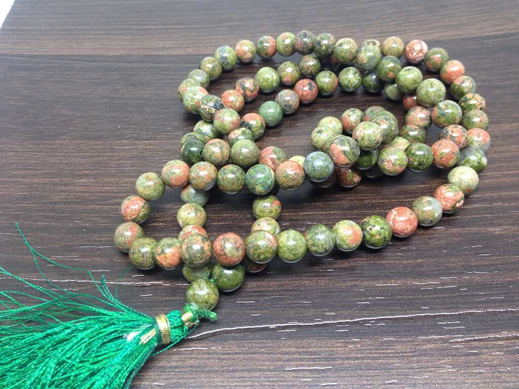 One (1) Natural 8mm Unakite Mala With 108 Prayer Beads Perfect For Mediation unakite Jap mala ~ Mala Necklace ~ JP544