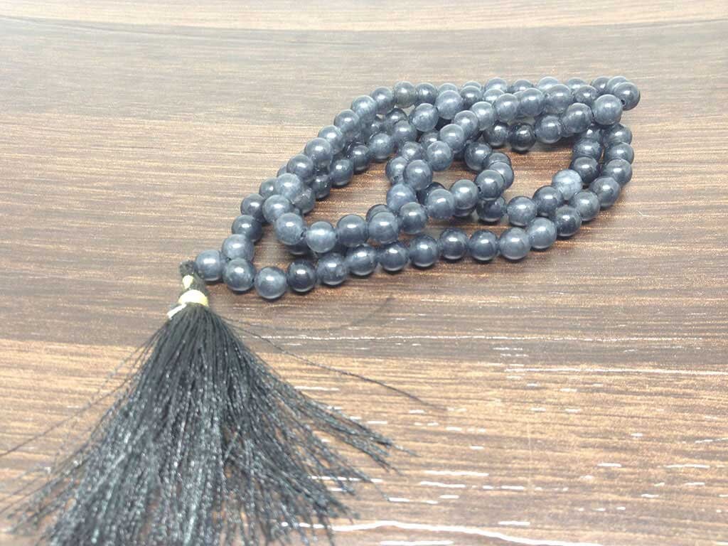 One (1) Natural 6mm Iolite Mala With 108 Prayer Beads For Mediation Iolite Jap Mala