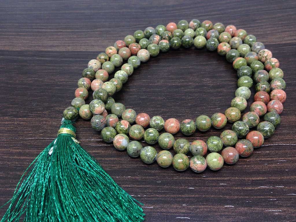 One (1) Natural 6mm Unakite Mala With 108 Prayer Beads For Mediation Unakite Jap Mala ~ JP172