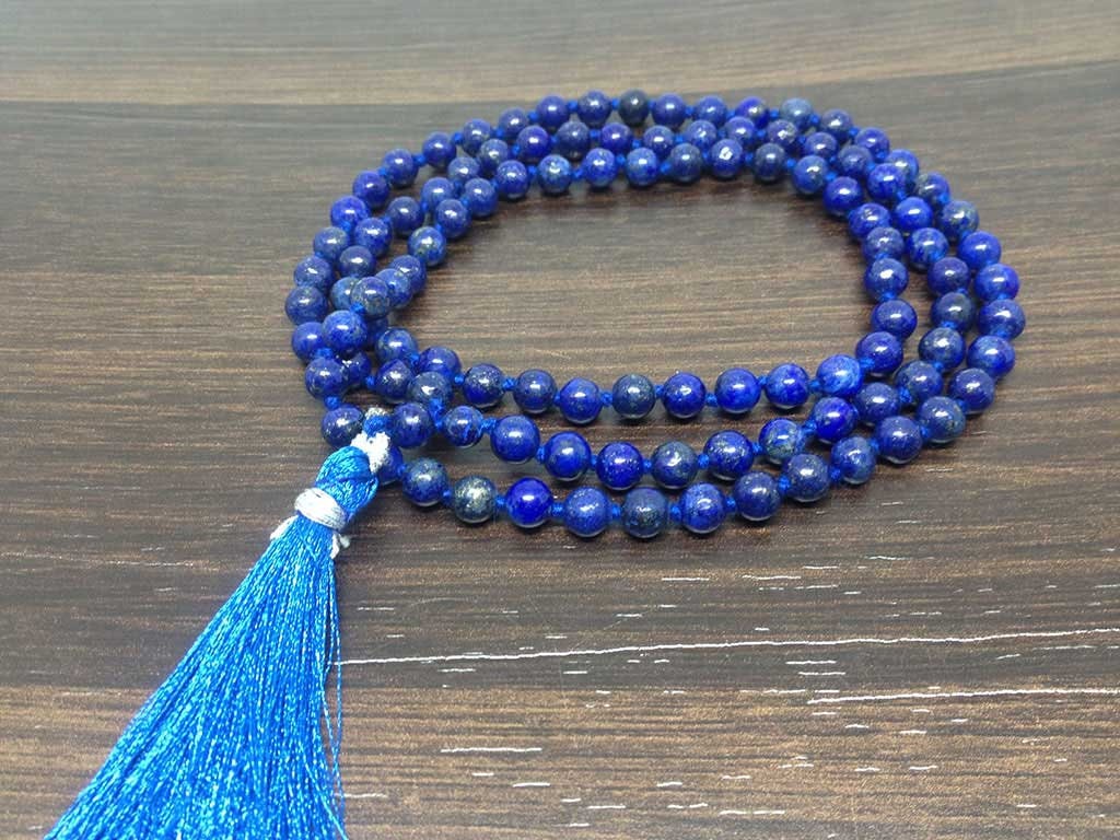 Un (1) Mala noué en Lapis Lazuli naturel de 6 mm avec 108 perles de prière, collier Lapis Lazuli prière Mala Lapis