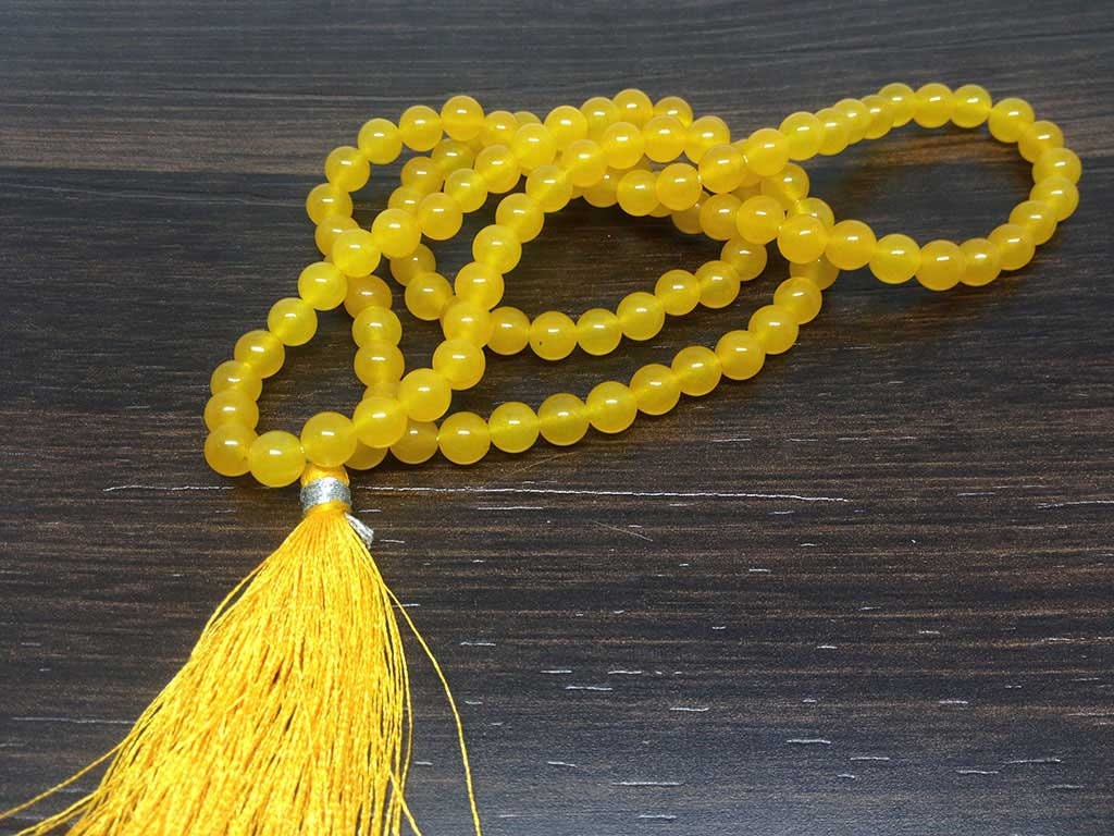 One (1) Natural 6mm Yellow Jade Mala With 108 Prayer Beads Perfect For Mediation Yellow Jade Prayer Mala Necklace ~ JP173