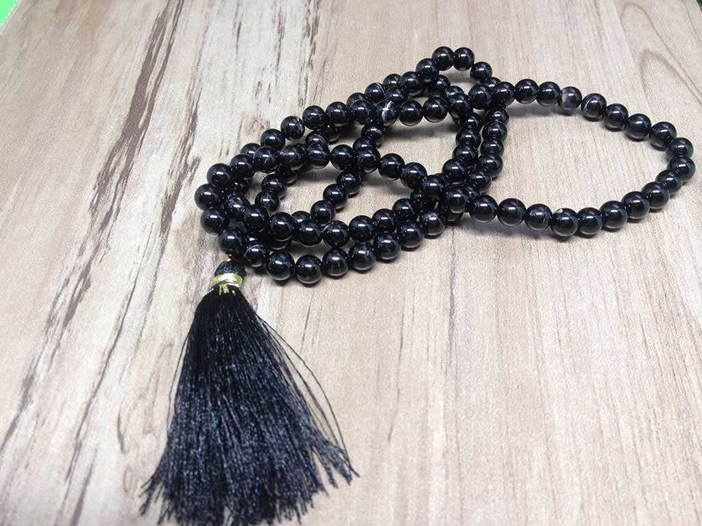 Natural 6mm Black Tourmaline Mala With 108 Prayer Beads Perfect For Mediation Black Tourmaline mala With 108 Prayer Bead